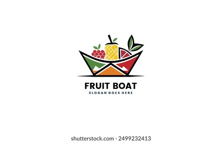 Colorful Fruit and Boat Combination shape of ship and sailboat. Suitable for fruit shop logo, natural products, etc. Free Vector illustration EPS10 file.