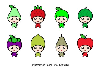 colorful fruit cute character icon