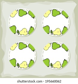 Colorful fruit delicious ripe green pears round sticker set with place for your text isolated on retro background