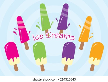 Colorful fruit flavor ice cream.