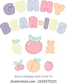 Colorful Fruit Gummy Illustration – Cute Candy Clipart  - This fun candy-themed artwork is perfect for children's designs, pajamas, branding, packaging, party invitations, and digital content.