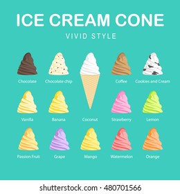 Colorful of fruit ice cream cone menu in vivid style.
