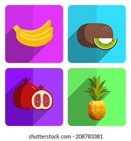Colorful Fruit Icon Set on Bright Background