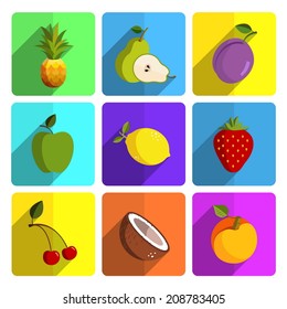 Colorful Fruit Icon Set on Bright Background