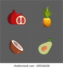 Colorful Fruit Icon Set on Grey Background