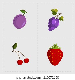 Colorful Fruit Icon Set on White Background