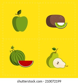 Colorful Fruit Icon Set on Bright Background