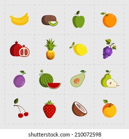 Colorful Fruit Icon Set on White Background