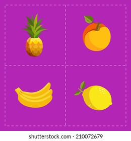 Colorful Fruit Icon Set on Bright Background