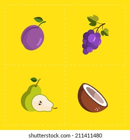 Colorful Fruit Icon Set on Bright Background