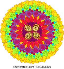 colorful fruit mandala vector template for decoration. Exotic colored fruit mandala