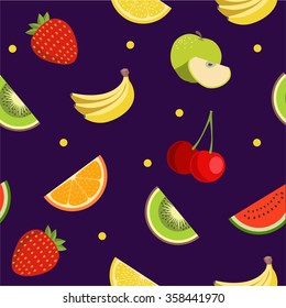 Colorful fruit pattern in flat design style. Seamless vector.
