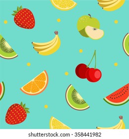 Colorful fruit pattern in flat design style. Seamless vector.