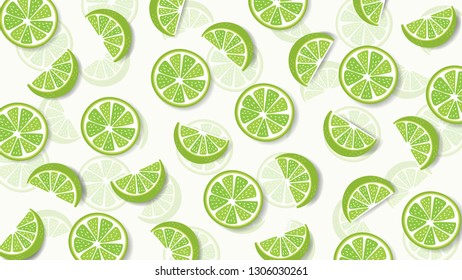 Colorful fruit pattern of fresh lime slices background