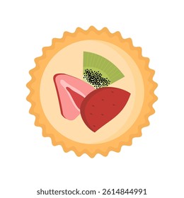 Colorful fruit pie illustration with fresh tropical fruit topping in modern flat style