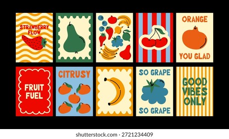 Colorful fruit poster with bold typography and fresh summer vibes. Minimalist design inspired by juicy tropical fruits
