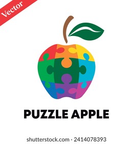Farbige Fruchtpuzzle Apfelflavektor. Vektorgrafik einzeln auf weißem Hintergrund.	
