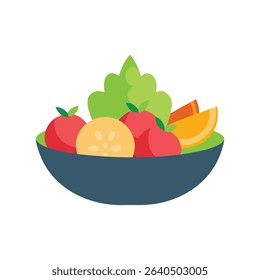 Colorful fruit salad with orange lettuce cucumber and apple vector illustration