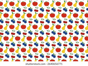 Colorful Fruit Seamless Pattern – Apple, Pear, Cherry, and Blueberry Design