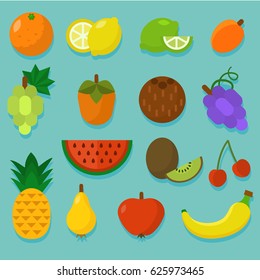 Colorful fruit set. Summer design. Vector illustration 