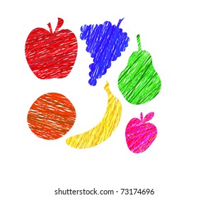 Colorful Fruit Sketches Vector