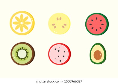 Colorful fruit sliced in half
