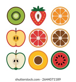 Colorful fruit slices and halves vector illustration