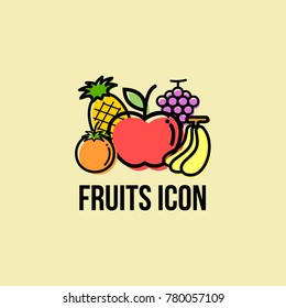 Colorful Fruit & Vegetables Icon Logo Modern Vector Illustration