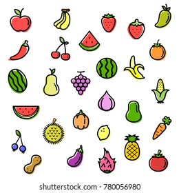 colorful fruit & vegetables icon set vector illustration