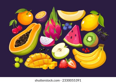 Colorful fruits and berries collection