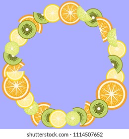 Colorful fruits circle border. Vector juice illustration.