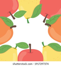 colorful fruits frame over white background, flat style, vector illustration