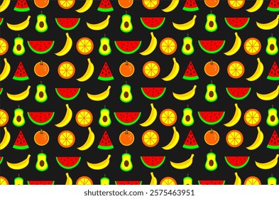 Colorful fruits pattern background. Fruits vector icon set. Seamless pattern of colorful fruits. Fruits icon illustration. Hand drawn of colorful fruit.