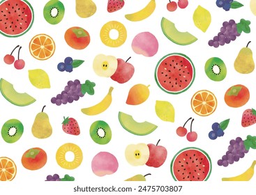 Colorful fruits pattern watercolor painting