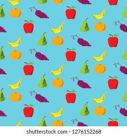 Colorful fruits seamless background pattern. Vector illustration. 