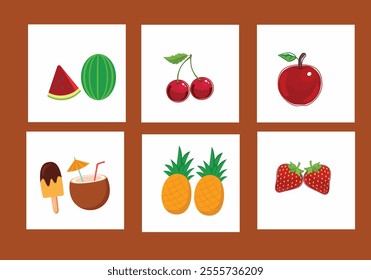 Colorful fruits set. design elements accessories, food items, etc. Vector illustration