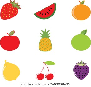 Colorful Fruits set vector illustration.