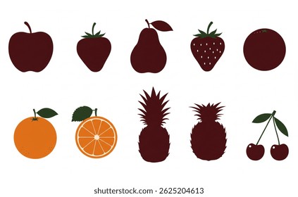 Colorful fruits silhouettes on white background