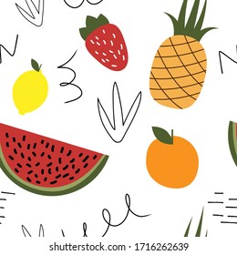 Colorful Fruits vector seamless pattern