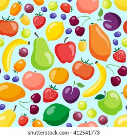 Colorful fruits and vegetables seamless pattern. Vector illustration.