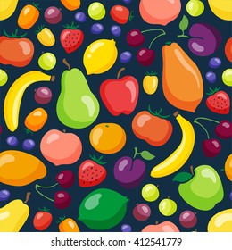 Colorful fruits and vegetables seamless pattern. Vector illustration.