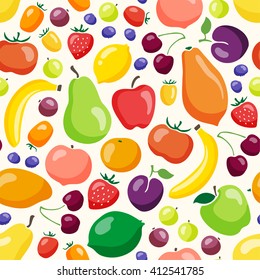 Colorful fruits and vegetables seamless pattern. Vector illustration.