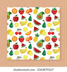 Colorful Fruity Pattern Design With Watermelon and cherries