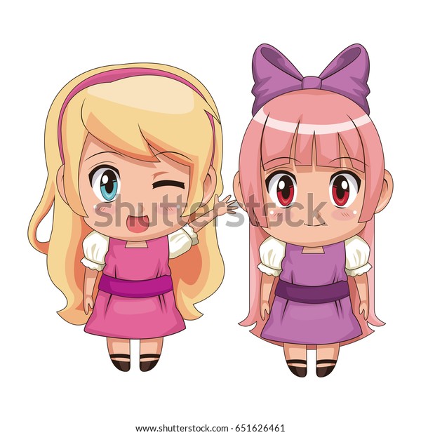 Colorful Full Body Couple Cute Anime Stock Vector Royalty Free