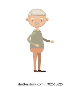 colorful full body elderly grandfather in clothes with moustache vector illustration