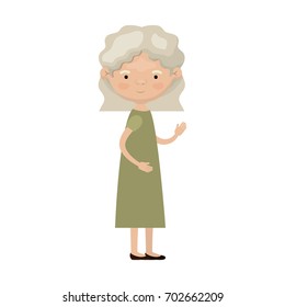 colorful full body elderly woman in dress with wavy short hairstyle vector illustration