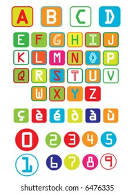 colorful full editable upper case letters and numbers in white background (vector)