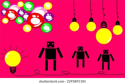 colorido fondo divertido con burbujas, carácter y lámpara