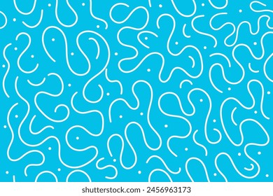 Colorful fun blue sky line doodle seamless pattern. Modern trendy simple childish scribble. Creative minimalist abstract style artistic drawing background collection for children with basic shapes.