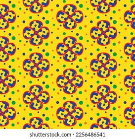 Colorful fun camouflage vector plaid geometric flowers 4 leaf clovers and colorful dots soft colored background pastel colors suitable for print seamless pattern designed for womenswear collection 
